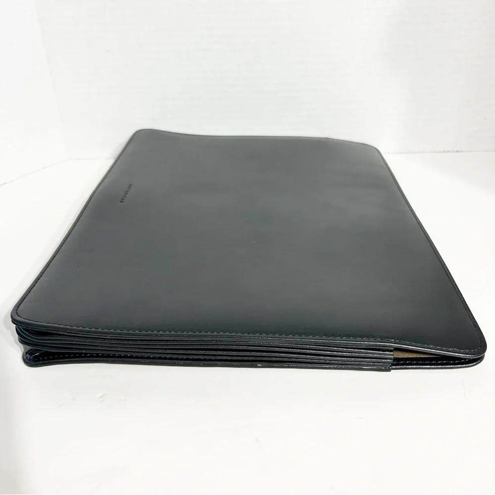Levenger Black Leather Portfolio Sleeve Document Case Fabric Lined Expand Sides